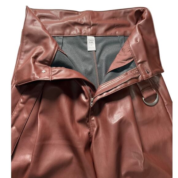 Open Edit Brown Faux Leather Pants Size M New Without Tag Soft Lined Trousers - Picture 10 of 12